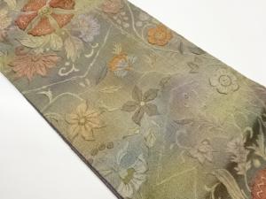 ふくれ織花葉模様織出し袋帯